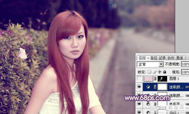 Photoshop将外景美女图片打造出甜美的暗调紫红色14
