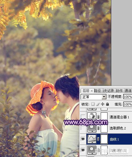 Photoshop树林人物图片调制出流行的淡雅柔美的日韩粉蓝色效果7