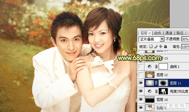 Photoshop将外景婚片调成柔美典雅的黄绿色25