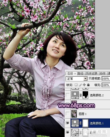 Photoshop将春季外景人物图片调成甜美的桃花色7
