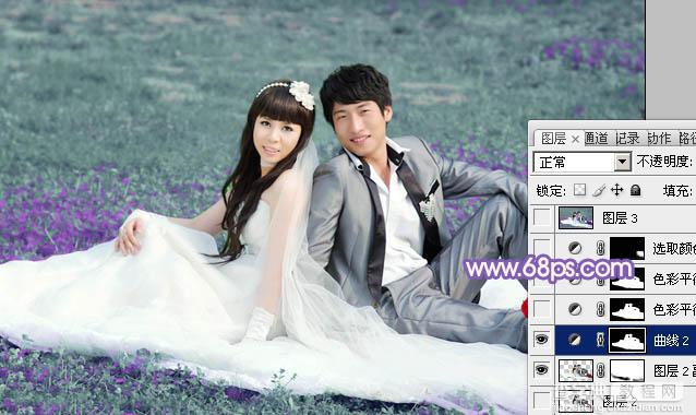 Photoshop将青绿的外景婚片调成柔美的淡紫色25
