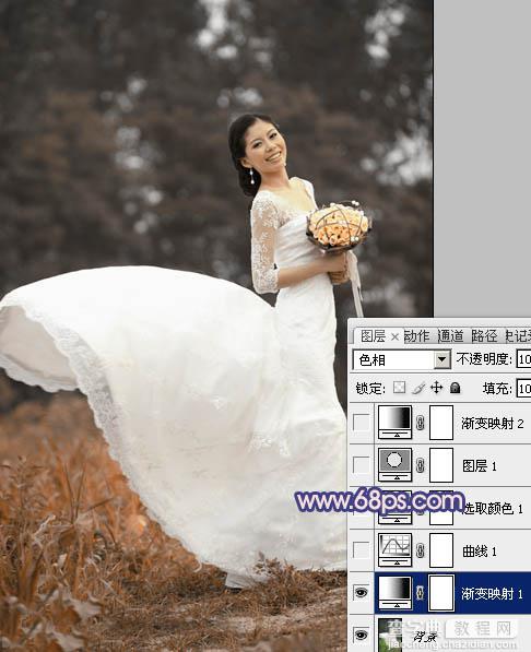 Photoshop将外景婚片打造成梦幻的暗调紫红色5