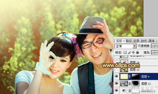 Photoshop将外景情侣图片调制出温馨柔美的淡黄色32