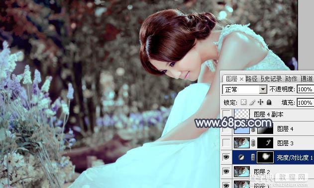 Photoshop为甜美的美女婚片打造出暗调蓝褐色效果25
