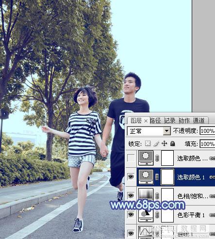 Photoshop为奔跑的情侣图片添加上柔和的韩系蓝黄色效果21