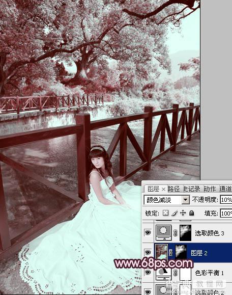 Photoshop将河边美女婚片调成梦幻的紫红色方法17