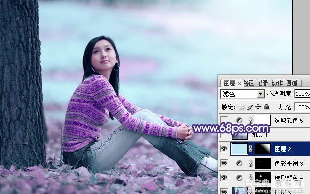 Photoshop为草地上的人物图片增加上梦幻的青紫色28