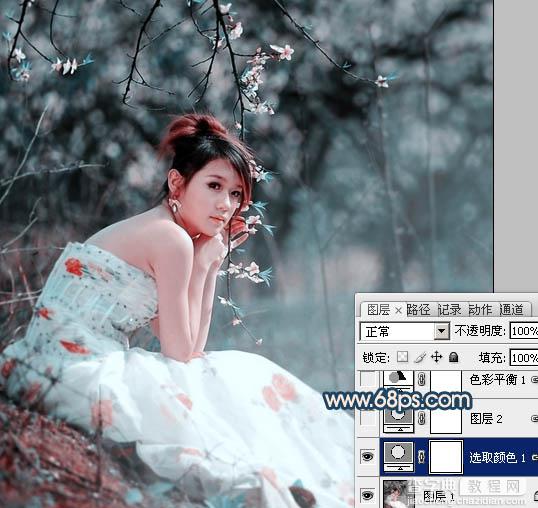 Photoshop为外景美女图片调制出甜美的古典暗青色8