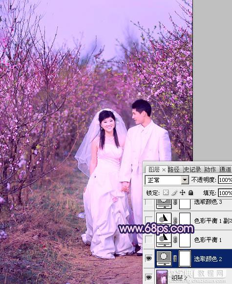 Photoshop将桃林婚片调成艳丽的紫红色16