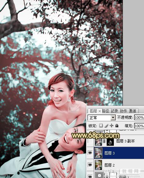 Photoshop将树林婚片打造出经典暗调青黄色效果7