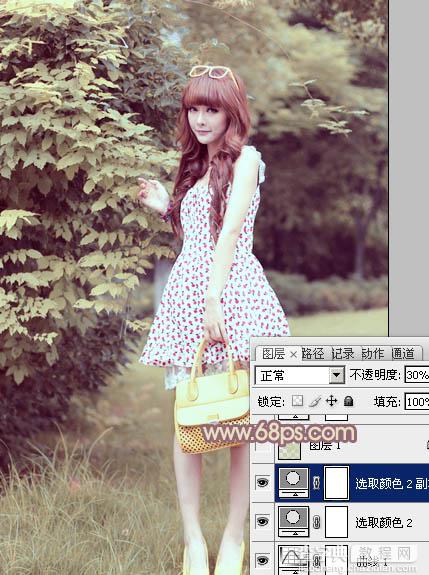 Photoshop将树林美女图片打造出甜美的黄褐色15