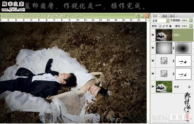 photoshop Lab模式下快速打造暗褐色婚片9