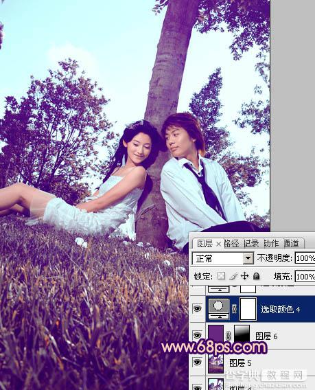 Photoshop为外景情侣图片增加浪漫的橙紫色37