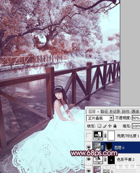 Photoshop将河边美女婚片调成梦幻的紫红色方法30