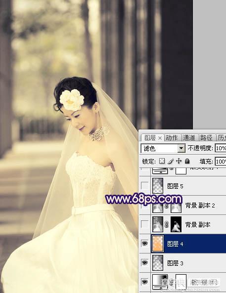 Photoshop制作古典暗蓝色外景美女婚片12