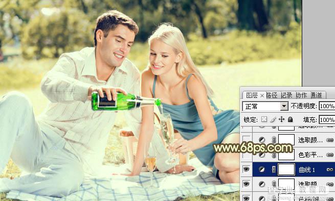 Photoshop将草地情侣图片制作出复古的淡黄色11