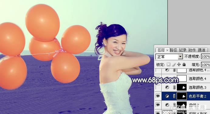 Photoshop将海景婚片调制出柔美的蓝橙色的背景19