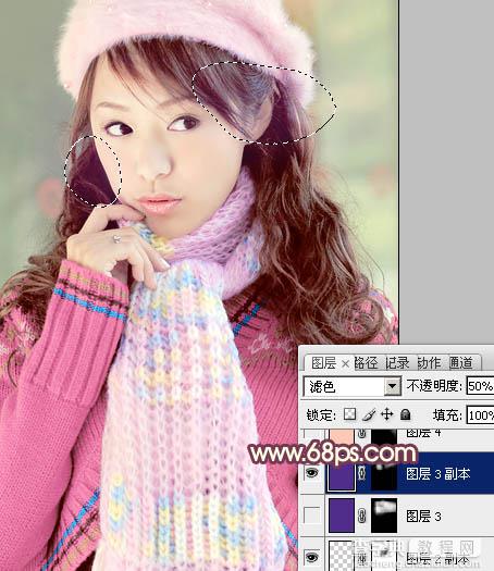 Photoshop将冬季美女图片加上淡紫蜜糖色效果25