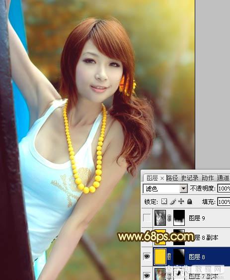 Photoshop将公园美女图片调制出甜美的青红色效果20