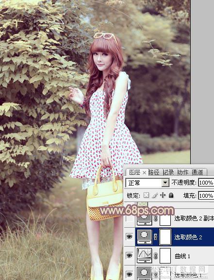 Photoshop将树林美女图片打造出甜美的黄褐色14