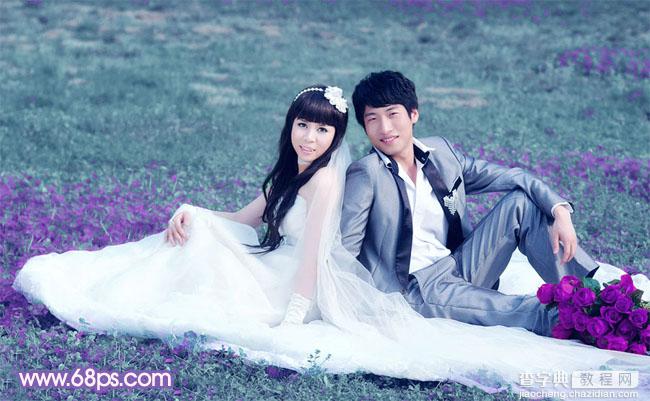 Photoshop将青绿的外景婚片调成柔美的淡紫色2