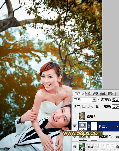 Photoshop将树林婚片打造出经典暗调青黄色效果6
