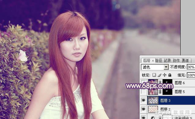 Photoshop将外景美女图片打造出甜美的暗调紫红色21