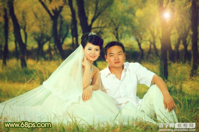 Photoshop将森林婚片调成温馨的暖色调2