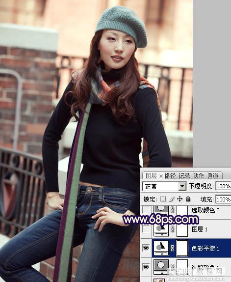 Photoshop将街道美女图片加上淡淡的舒适的暖色调效果8
