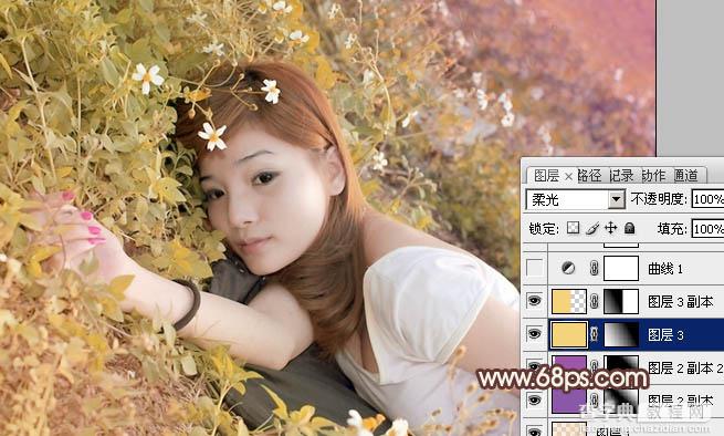 Photoshop将草地人物图片调制出柔和的暖褐色效果10