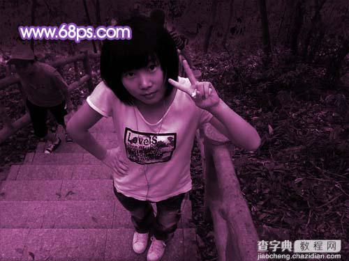 photoshop 可爱MM照片梦幻紫色调7