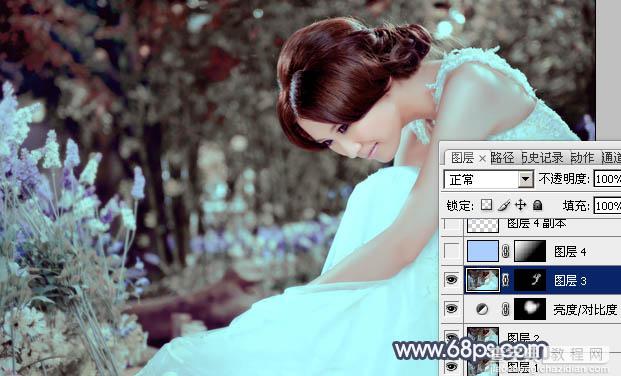 Photoshop为甜美的美女婚片打造出暗调蓝褐色效果26