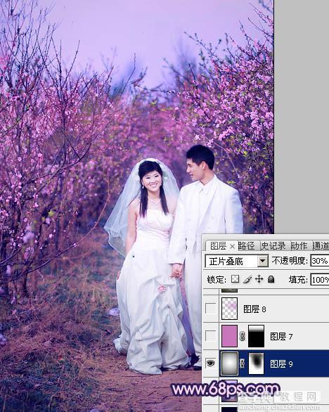 Photoshop将桃林婚片调成艳丽的紫红色28