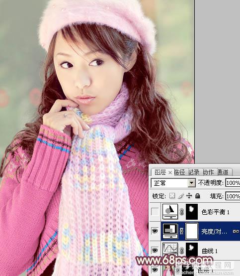 Photoshop将冬季美女图片加上淡紫蜜糖色效果18