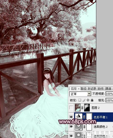 Photoshop将河边美女婚片调成梦幻的紫红色方法16
