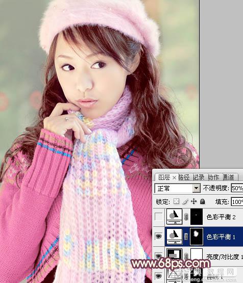 Photoshop将冬季美女图片加上淡紫蜜糖色效果20