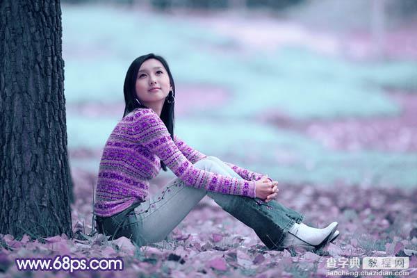 Photoshop为草地上的人物图片增加上梦幻的青紫色27