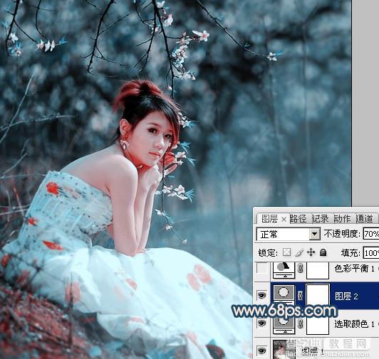 Photoshop为外景美女图片调制出甜美的古典暗青色9