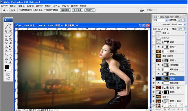 Photoshop将给美女图片增添梦幻的斑斓夜灯背景效果13