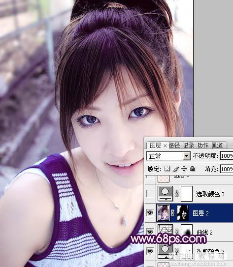 Photoshop为美女图片调制出粉嫩的淡紫色效果13