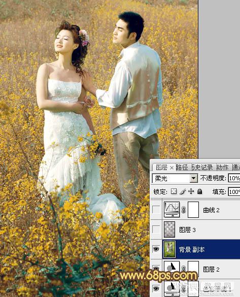Photoshop制作柔和的金色花朵背景婚片17