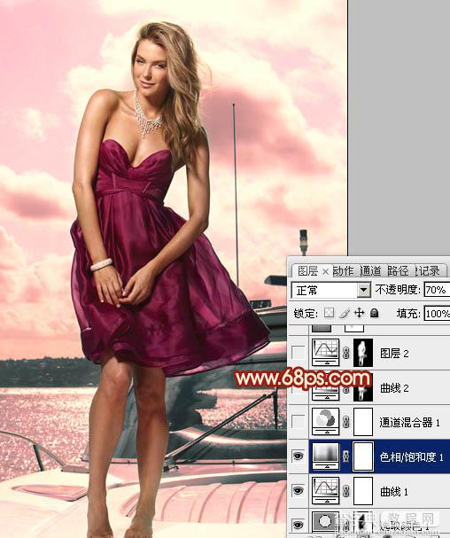 Photoshop将外景人物图片调成甜美的粉红色10
