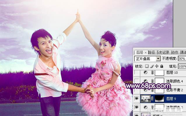 Photoshop为外景婚片打造出甜美的紫色效果27