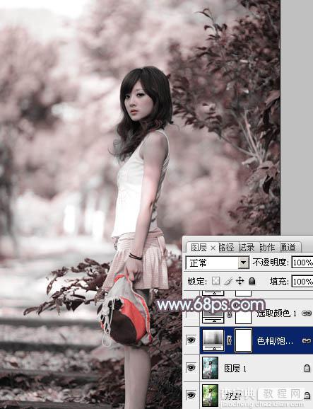 photoshop利用通道替换为外景美女增加韩系中性红灰色5