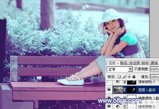 Photoshop将公园美女图片调制出梦幻唯美的淡调青紫色27