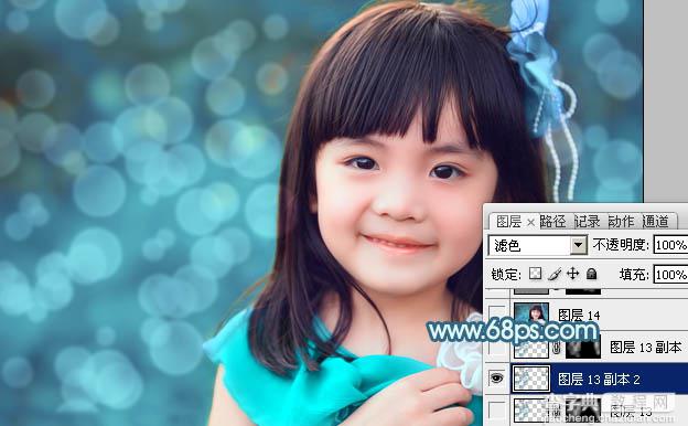 Photoshop为小女孩图片增加上甜美的青红色效果36