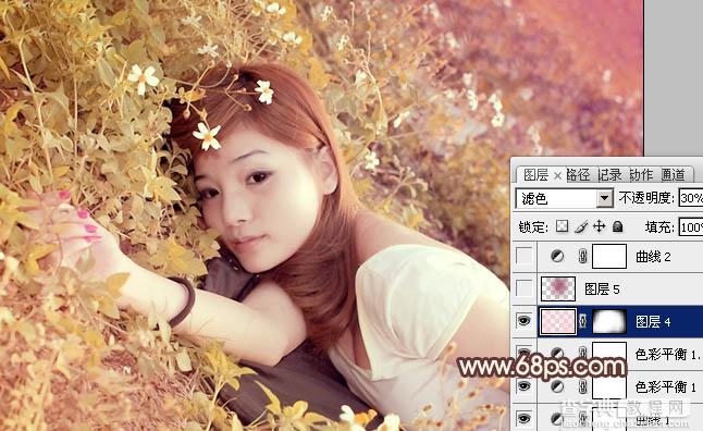 Photoshop将草地人物图片调制出柔和的暖褐色效果19