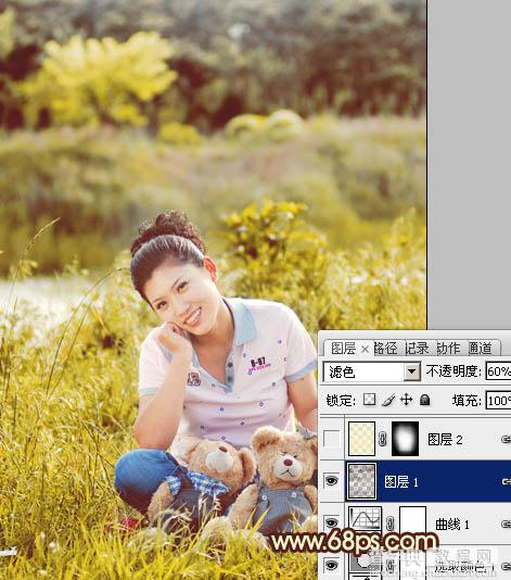 Photoshop将草地人物图片调制出柔美的黄褐色效果9