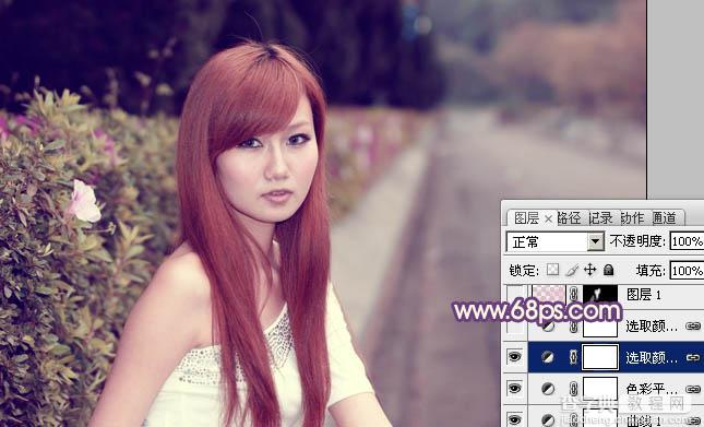 Photoshop将外景美女图片打造出甜美的暗调紫红色13