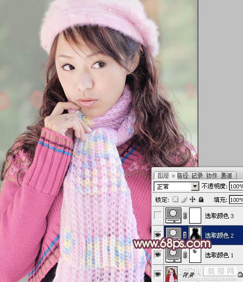 Photoshop将冬季美女图片加上淡紫蜜糖色效果9